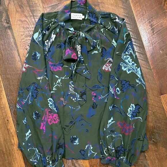 Tanya Taylor Long Sleeve Floral Blouse Tie neck SZ 6 - Picture 11 of 12